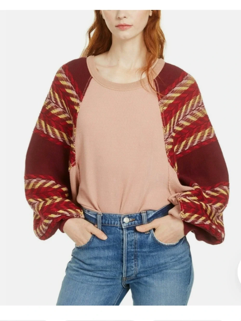 Free People Medium Rainbow Dreams Pullover Top S Balloon Sleeve Arizona Sands - Picture 4 of 14